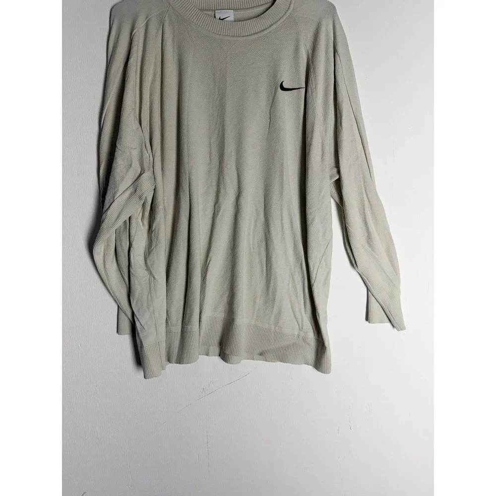 Nike Knit Sweater Mens 3XL Beige Cream Swoosh Crewneck Long Sleeve Pullover Top
